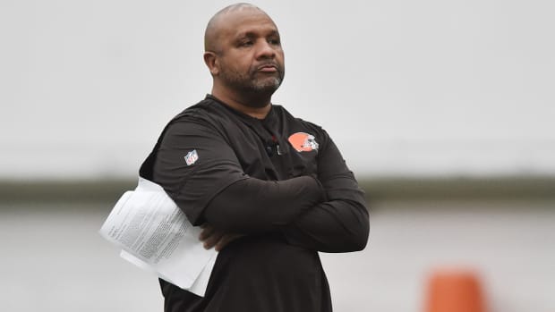 Cleveland Browns head coach Hue Jackson during rookie minicamp at the Cleveland Browns training facility.