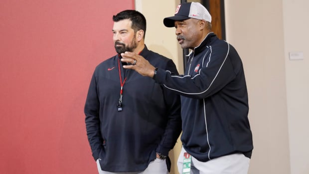 Ohio State coach Ryan Day and athletic director Gene Smith.