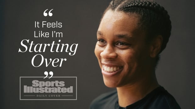 New York Liberty guard AD smiling next to the words “It Feels Like I’m Starting Over”