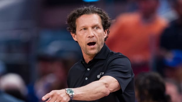 Utah Jazz head coach Quin Snyder reacts during the first half against the Golden State Warriors at Chase Center.