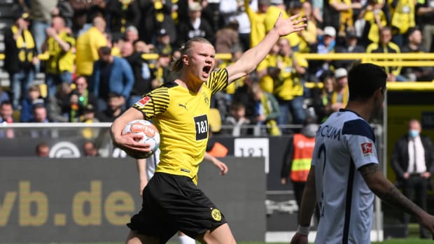 Erling Haaland after a goal for Dortmund