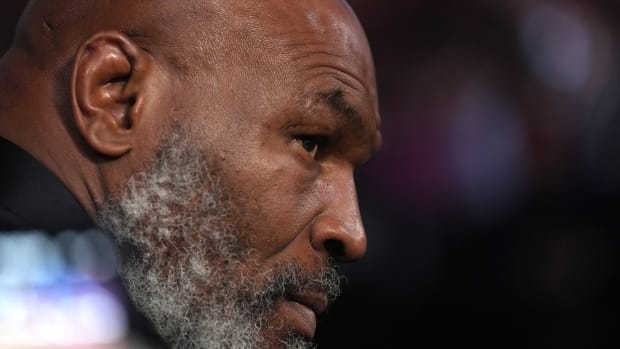 Former boxing champion Mike Tyson attends a light heavyweight championship bout between Dimitry Bivol and Canelo Alvarez.