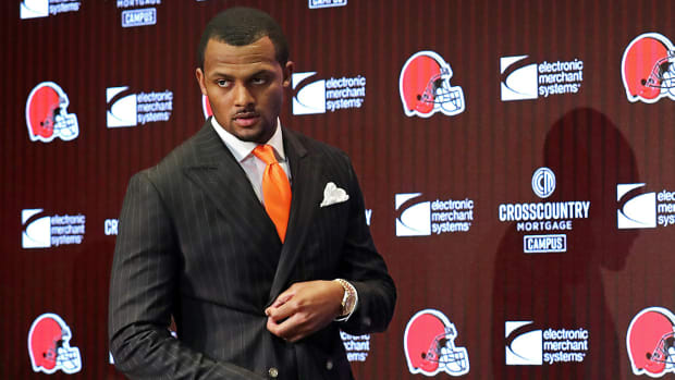 Deshaun Watson at a Browns press conference.