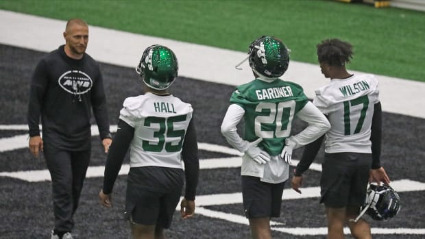 Running back Breece Hall, cornerback Sauce Gardner and wide receiver Garrett Wilson took part in the New York Jets Rookie Camp, held at their practice facility in Florham Park, NJ on May 6, 2022. The New York Jets Held Rookie Camp At Their Practice Facility In Florham Park Nj On May 6 2022
