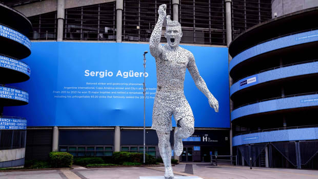 Sergio Aguero’s statue at the Etihad