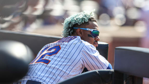 May 15, 2022; New York City, New York, USA; New York Mets shortstop Francisco Lindor (12) looks on during the eighth inning against the Seattle Mariners at Citi Field.