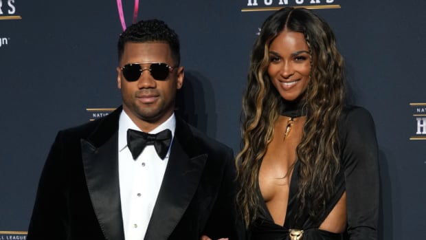 Russell Wilson and his wife Ciara appears on the red carpet prior to the NFL Honors awards presentation.