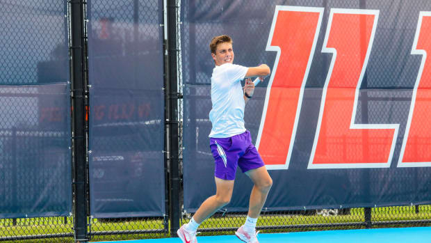 Sander Jong of TCU men's tennis team during the NCAA Tournament quarterfinals in Champaign, IL on May 19, 2022