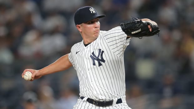 New York Yankees reliever Chad Green pitching in pinstripes
