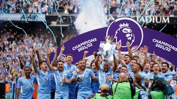 Man City celebrates the Premier League title
