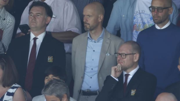 Erik ten Hag pictured (center) in the crowd at Manchester United's final game of the 2021/22 season against Crystal Palace at Selhurst Park