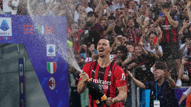 Zlatan Ibrahimovic celebrates AC Milan’s Serie A title