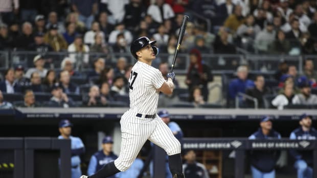 New York Yankees DH Giancarlo Stanton hits home run