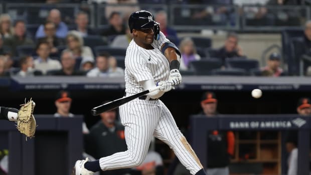 New York Yankees OF Miguel Andujar hits at Yankee Stadium