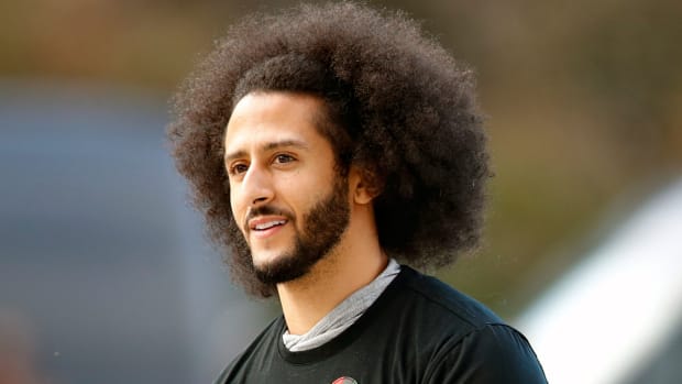 FILE - In this Nov. 16, 2019, file photo, free agent quarterback Colin Kaepernick arrives for a workout for NFL football scouts and media in Riverdale, Ga. Kaepernick is getting his first chance to work out for an NFL team since last playing in the league in 2016 when he started kneeling during the national anthem to protest police brutality and racial inequality. Two people familiar with the situation said on Wednesday, May 25, 2022, that Kaepernick will work out for the Las Vegas Raiders. (AP Photo/Todd Kirkland, File)