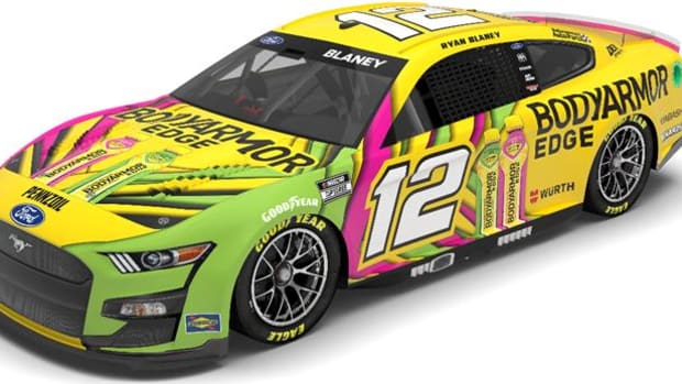 Ryan Blaney hopes to put this colorful No. 12 in victory lane Sunday in the grueling Coca-Cola 600. Photo courtesy BODYARMOR.