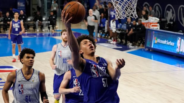 May 20, 2022; Chicago, IL, USA; Jalen Wilson participates in the 2022 NBA Draft Combine at Wintrust Arena. Mandatory Credit: David Banks-USA TODAY Sports