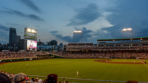 Jun 25, 2021; Omaha, Nebraska, USA; General view of the stadium during the game between the Texas Longhorns and the Mississippi State Bulldogs at TD Ameritrade Park.