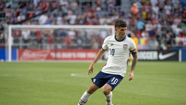 Christian Pulisic pictured in action for the USMNT against Morocco at TQL Stadium in Cincinnati