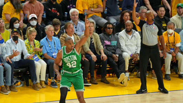 Al Horford celebrates in Game 1 of the Finals vs. the Warriors.