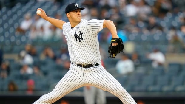 New York Yankees’ Jameson Taillon pitches during the first inning in the second baseball game of the team’s doubleheader against the Los Angeles Angels on Thursday, June 2, 2022, in New York.