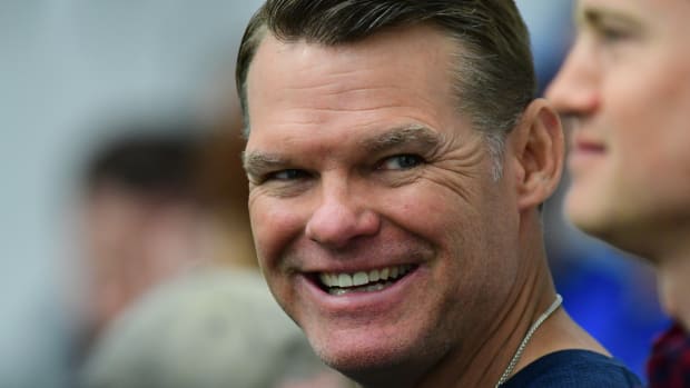 Jun 13, 2019; Indianapolis, IN, USA; Indianapolis Colts general manager Chris Ballard watches minicamp practice at the Indianapolis Colts, Farm Bureau Football Center. Mandatory Credit: Thomas J. Russo-USA TODAY Sports