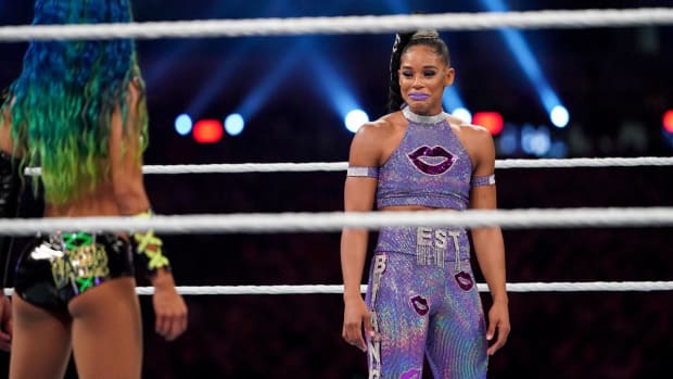 WWE's Bianca Belair tears up before her match at WrestleMania against Sasha Banks