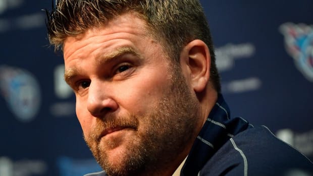 Titans general manager Jon Robinson takes questions about the 2019 NFL Draft during a press conference at Saint Thomas Sports Park Monday, April 22, 2019 in Nashville, Tenn.