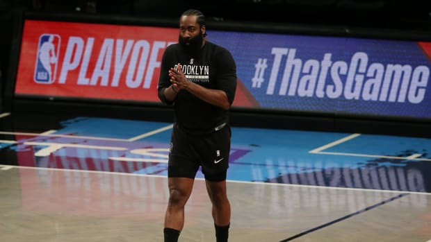 James Harden before facing the Celtics.