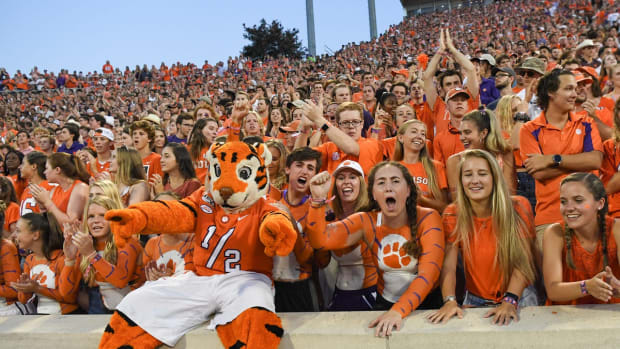 Fans in Memorial Stadium as the Clemson Tigers host the Charlotte 49ers