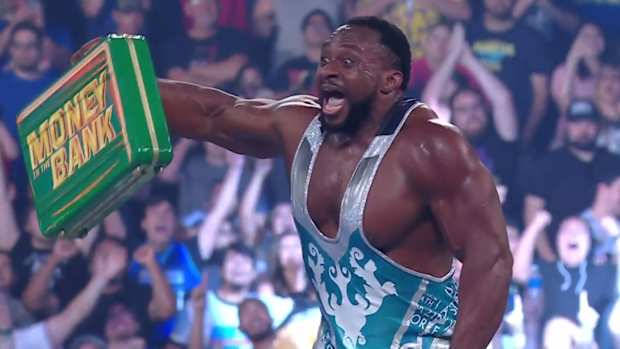 Big E celebrates after winning Money in the Bank