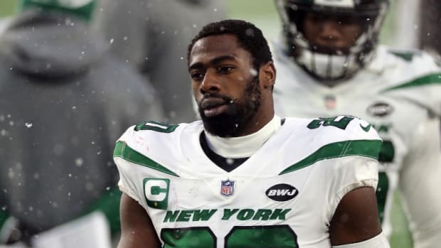Jets S Marcus Maye reacts to loss