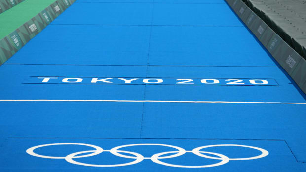 The Olympic logo in Tokyo.