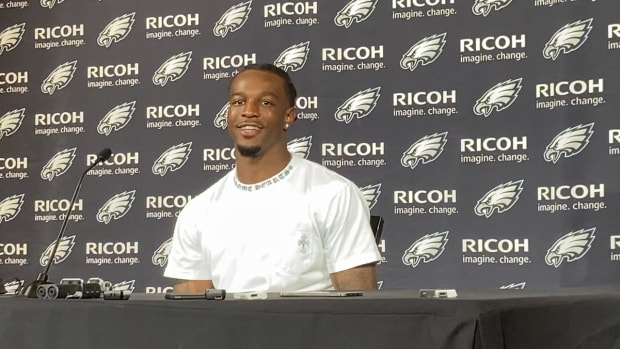 Quez Watkins talks about his 79-yard TD catch against the Steelers on Aug. 12, 2021
