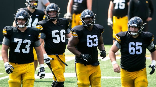 Iowa's offensive line during fall camp