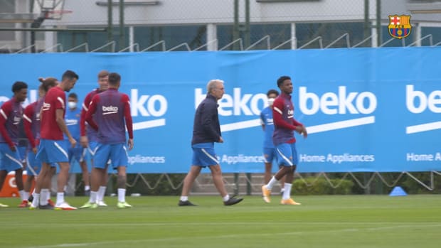 Ansu Fati completes part of the training session with the squad
