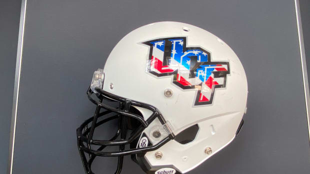 Red, white and blue helmet