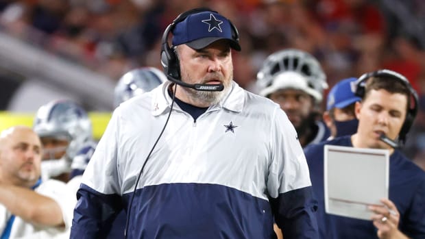 Dallas Cowboys head coach Mike McCarthy looks on during the second half against the Tampa Bay Buccaneers at Raymond James Stadium.