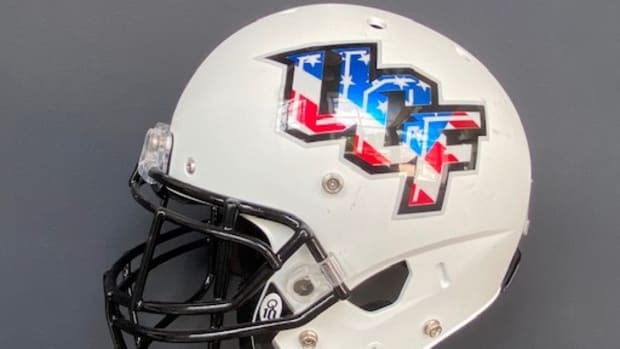 UCF White Helmet, Red, White, and Blue