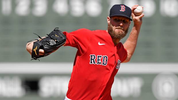 Sept. 6, 2021; Boston, Massachusetts, USA; Boston Red Sox starting pitcher Chris Sale (41) pitches against the Tampa Bay Rays during the first inning at Fenway Park.