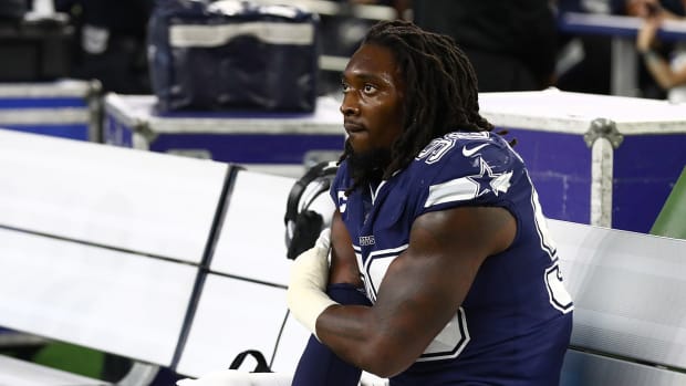 Demarcus Lawrence on the bench for the Cowboys.