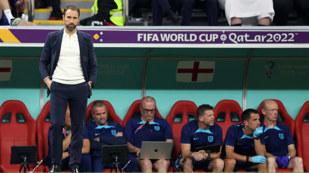 England’s Gareth Southgate looks on during a 0-0 draw with the U.S. at the World Cup.