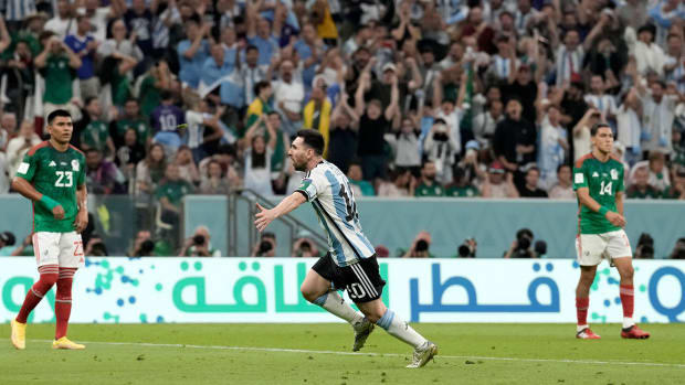 Argentina’s Lionel Messi celebrates after a stunning goal vs. Mexico.