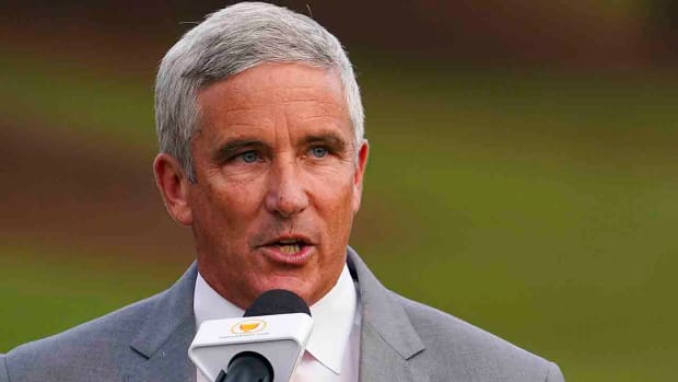 Jay Monahan speaks at the 2022 Presidents Cup.