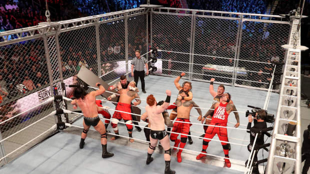 Members of both teams brawl in the men's WarGames match at Survivor Series