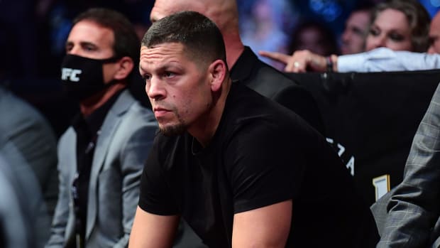Nate Diaz in attendance during UFC 266 at T-Mobile Arena.