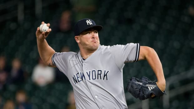 New York Yankees RP Jonathan Holder throws pitch