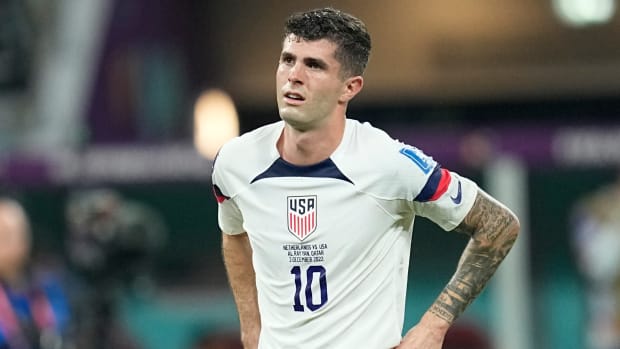 United States forward Christian Pulisic looks on dejectedly after a loss to the Netherlands at the World Cup.