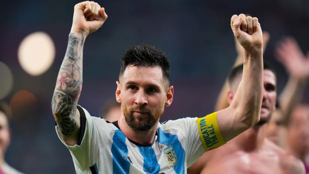 Lionel Messi celebrates Argentina’s win over Australia at the World Cup
