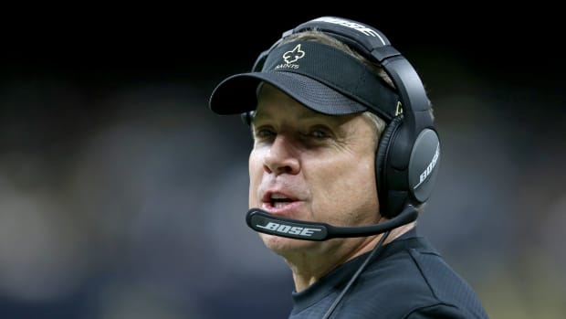 New Orleans Saints head coach Sean Payton on the sidelines in the second half against the Carolina Panthers at the Caesars Superdome. The Saints won, 18-10.